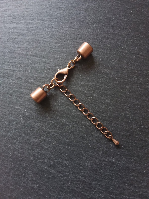 4 or 20 Antique Copper End Cap Sets for 5.5mm Cord with or without Extender Chain (5.8mm caps)