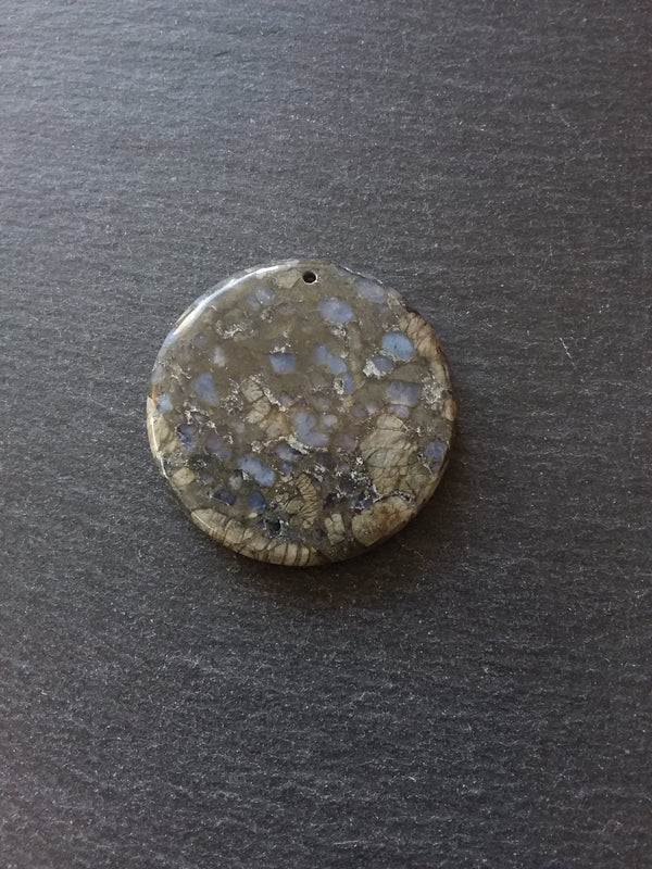Natural Glaucophane Flat Round Pendant 50mm Diameter