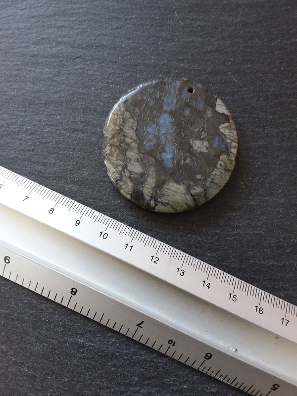 Natural Glaucophane Flat Round Pendant 50mm Diameter