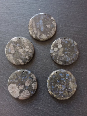 Natural Glaucophane Flat Round Pendant 50mm Diameter