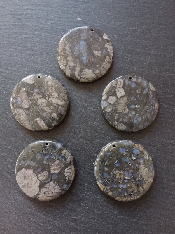 Natural Glaucophane Flat Round Pendant 50mm Diameter