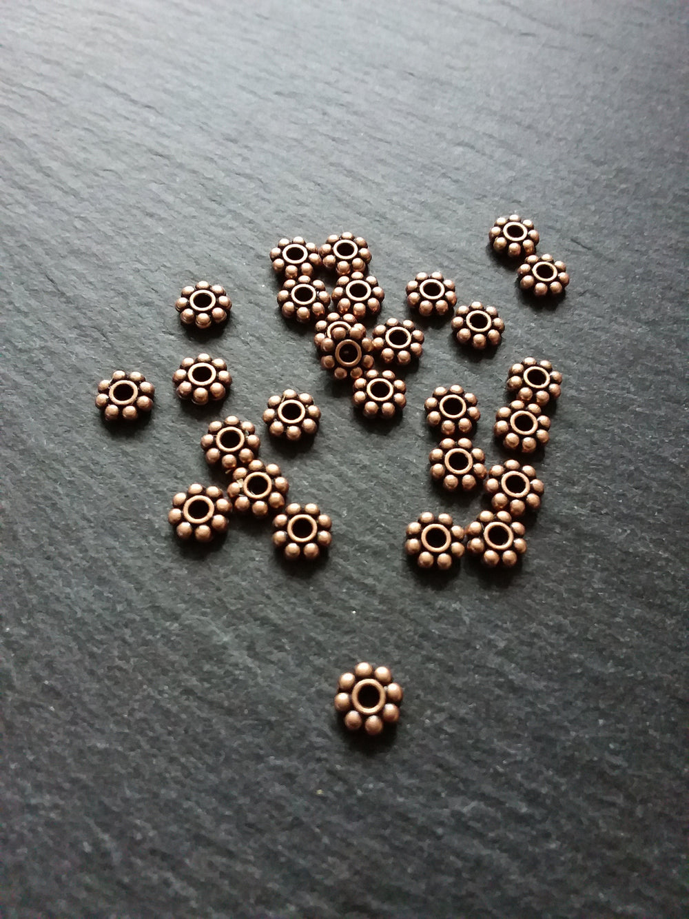 40 or 200 Antique Copper Tone 7mm Daisy Spacer Beads 7x2mm
