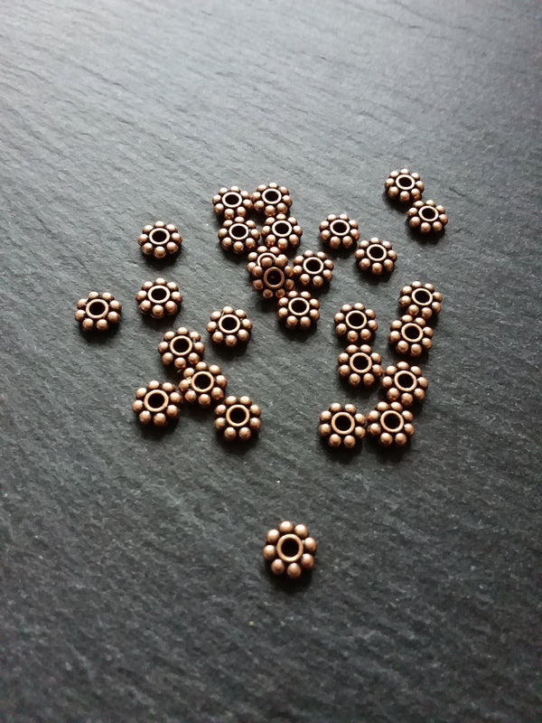 40 or 200 Antique Copper Tone 7mm Daisy Spacer Beads 7x2mm