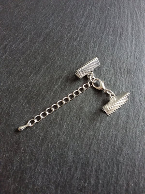 5 or 25 Silver Plated Crimp End Sets for 16mm (5/8") Wide Ribbon Chokers with Extender Chain