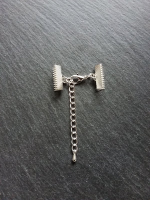 5 or 25 Silver Plated Crimp End Sets for 16mm (5/8") Wide Ribbon Chokers with Extender Chain