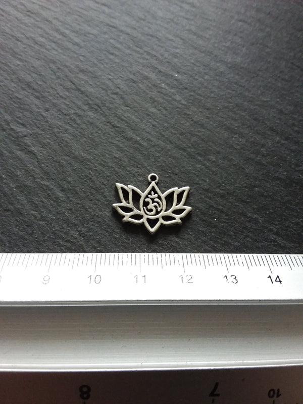 10 or 50 Lotus Flower with Ohm Charms Silver Tone Alloy 20x16mm