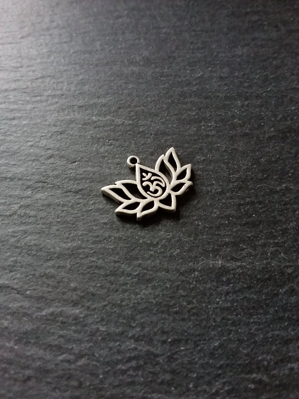 10 or 50 Lotus Flower with Ohm Charms Silver Tone Alloy 20x16mm