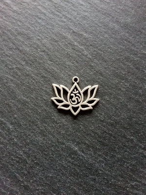 10 or 50 Lotus Flower with Ohm Charms Silver Tone Alloy 20x16mm