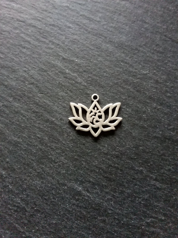 10 or 50 Lotus Flower with Ohm Charms Silver Tone Alloy 20x16mm