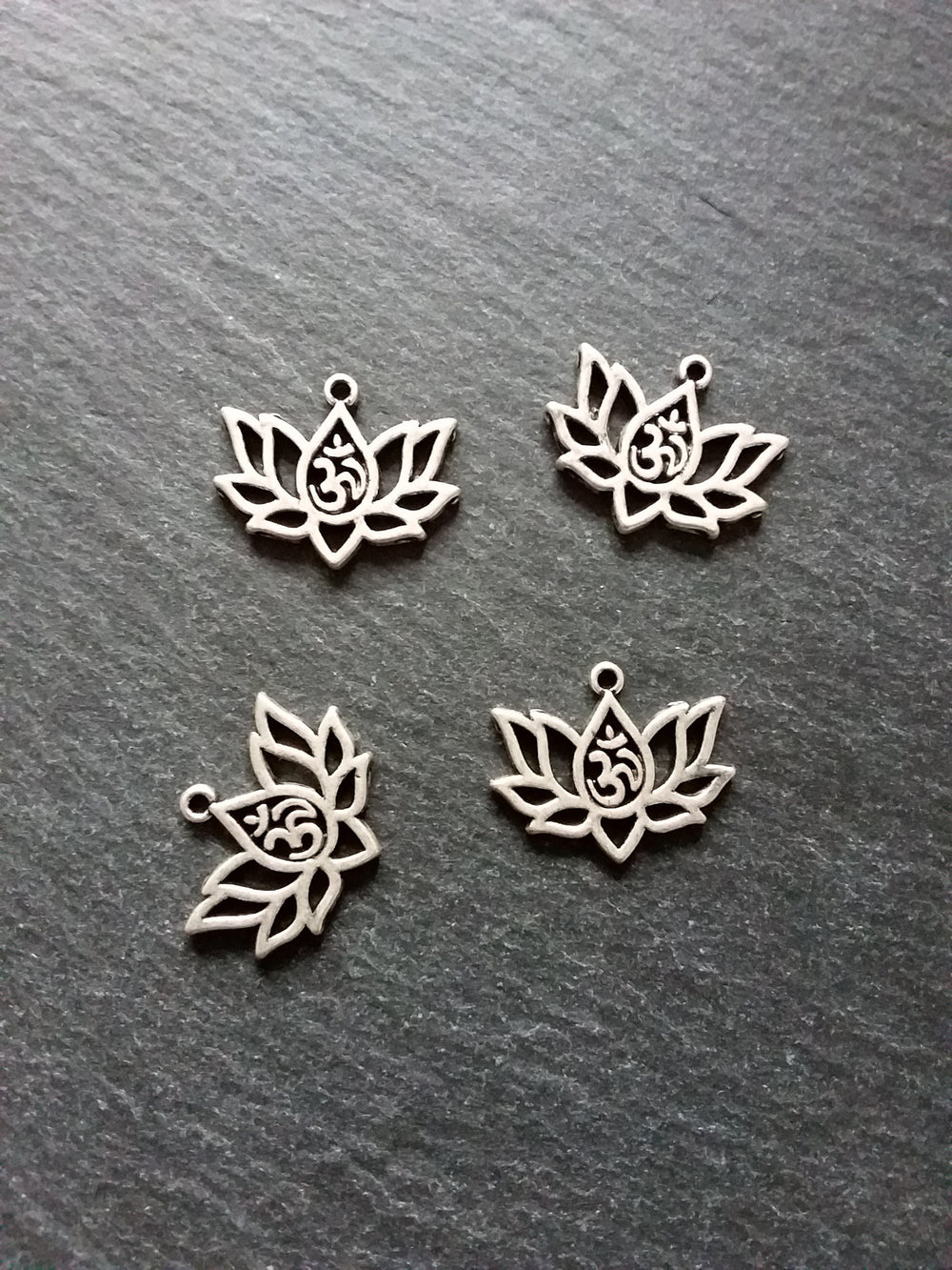 10 or 50 Lotus Flower with Ohm Charms Silver Tone Alloy 20x16mm