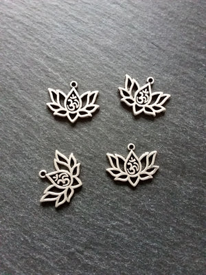 10 or 50 Lotus Flower with Ohm Charms Silver Tone Alloy 20x16mm