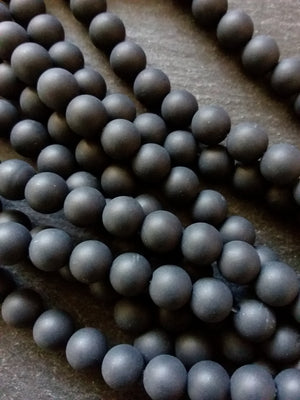 8mm Frosted Natural Black Agate Undyed Gemstone Round Beads Full 15.7 inch Strand