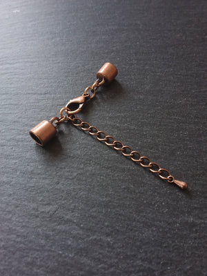 4 or 20 Antique Copper End Cap Sets for 5.5mm Cord with or without Extender Chain (5.8mm caps)