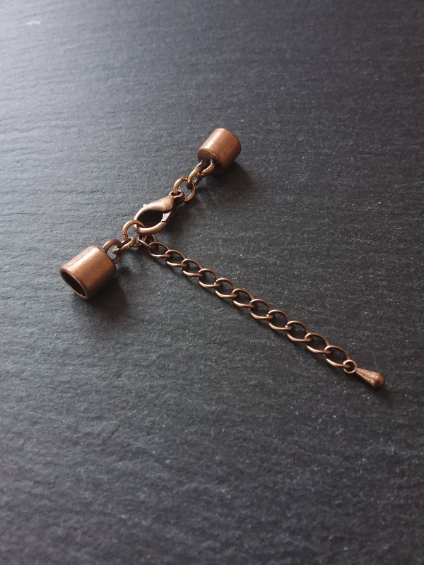 4 or 20 Antique Copper End Cap Sets for 5.5mm Cord with or without Extender Chain (5.8mm caps)
