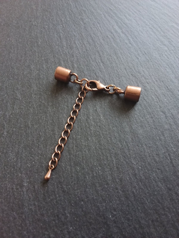 4 or 20 Antique Copper End Cap Sets for 5.5mm Cord with or without Extender Chain (5.8mm caps)