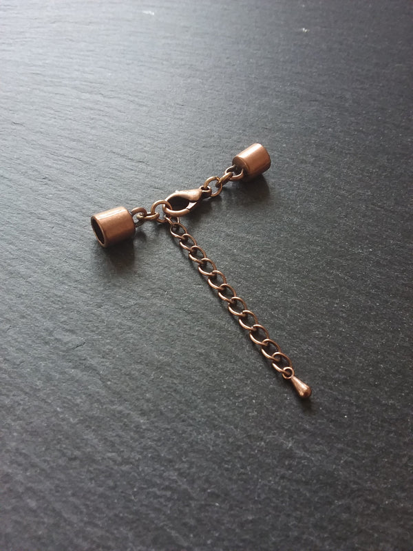 4 or 20 Antique Copper End Cap Sets for 5.5mm Cord with or without Extender Chain (5.8mm caps)