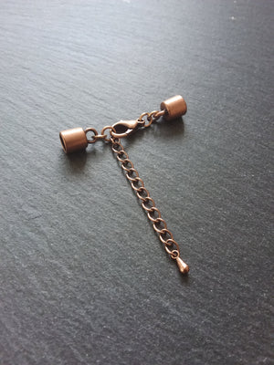 4 or 20 Antique Copper End Cap Sets for 5.5mm Cord with or without Extender Chain (5.8mm caps)