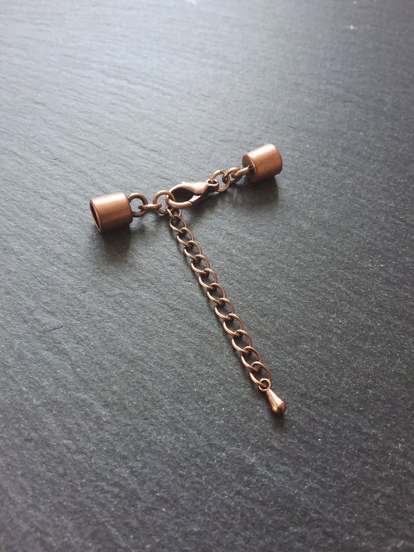4 or 20 Antique Copper End Cap Sets for 5.5mm Cord with or without Extender Chain (5.8mm caps)