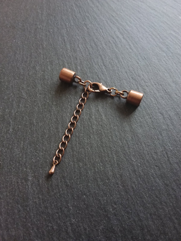4 or 20 Antique Copper End Cap Sets for 5.5mm Cord with or without Extender Chain (5.8mm caps)