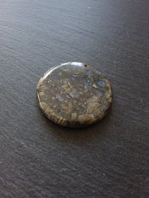 Natural Glaucophane Flat Round Pendant 50mm Diameter