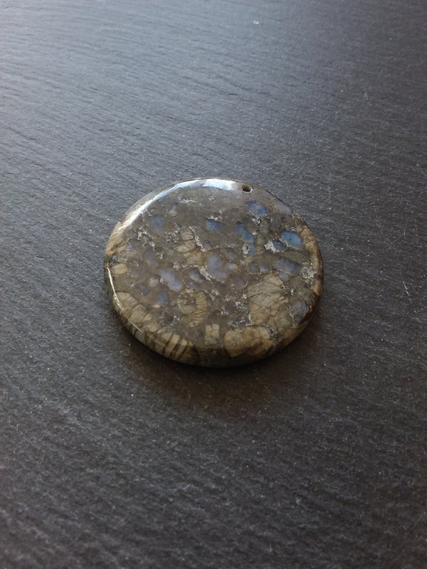 Natural Glaucophane Flat Round Pendant 50mm Diameter