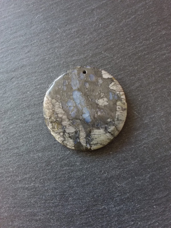 Natural Glaucophane Flat Round Pendant 50mm Diameter