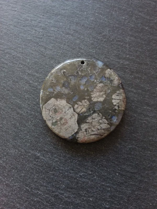 Natural Glaucophane Flat Round Pendant 50mm Diameter
