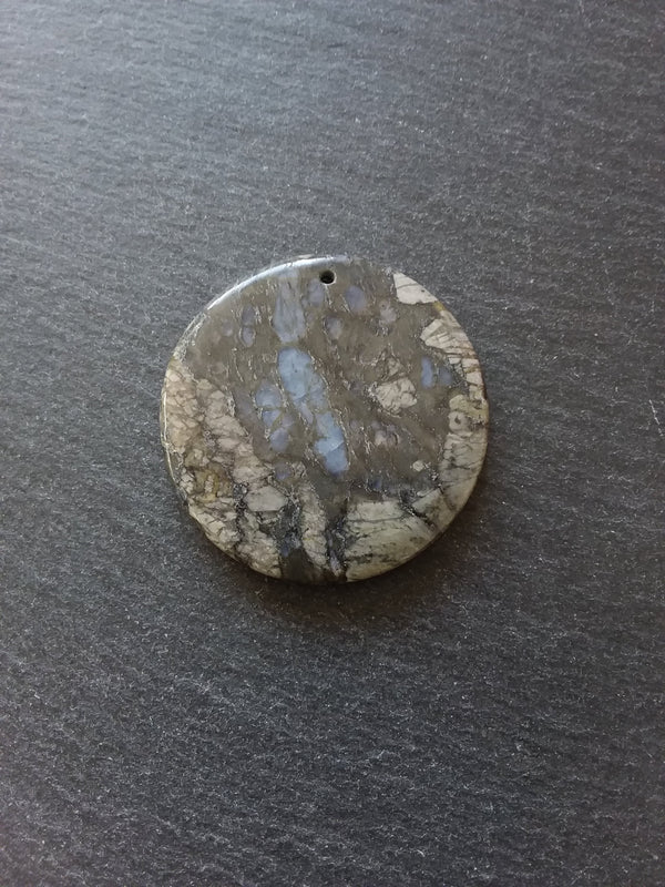 Natural Glaucophane Flat Round Pendant 50mm Diameter