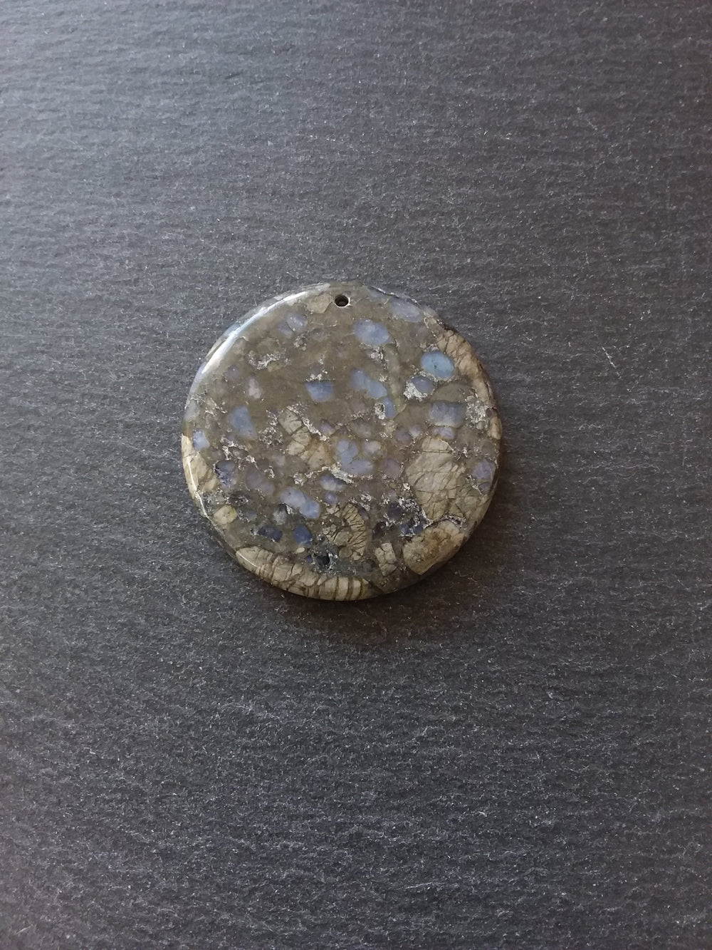 Natural Glaucophane Flat Round Pendant 50mm Diameter