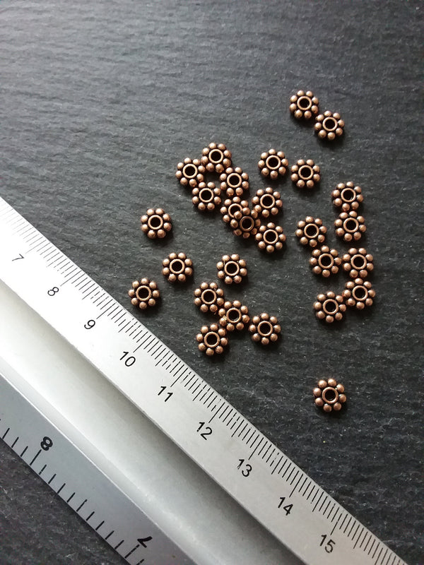 40 or 200 Antique Copper Tone 7mm Daisy Spacer Beads 7x2mm