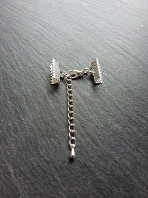 5 or 25 Silver Plated Crimp End Sets for 16mm (5/8") Wide Ribbon Chokers with Extender Chain
