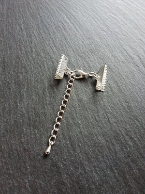 5 or 25 Silver Plated Crimp End Sets for 16mm (5/8") Wide Ribbon Chokers with Extender Chain