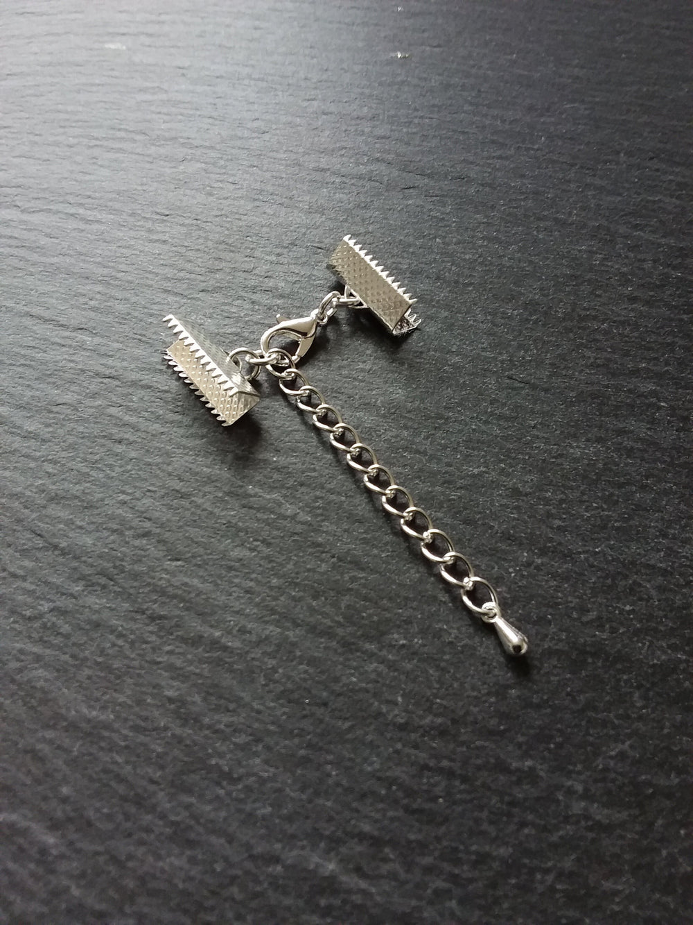 5 or 25 Silver Plated Crimp End Sets for 16mm (5/8") Wide Ribbon Chokers with Extender Chain