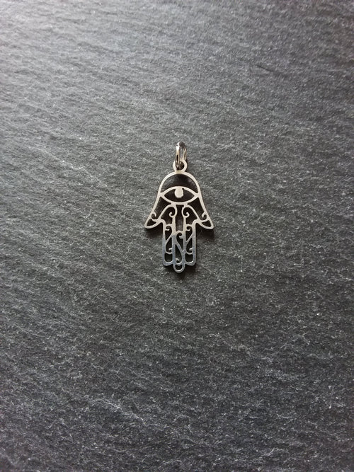 2 or 10 Stainless Steel Hamsa Hand / Hand of Fatima Charms Flat 21x13mm