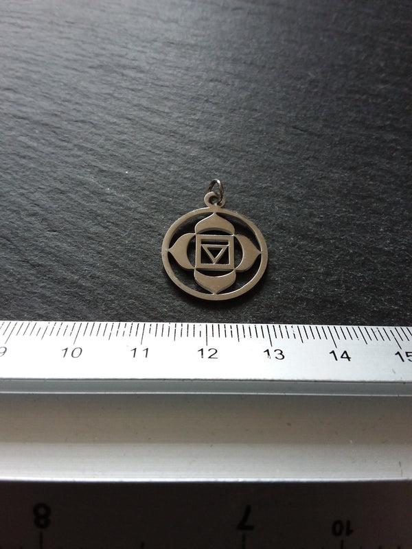 1 or 5 Stainless Steel Muladhara Root Chakra Flower Charms Flat 22x19mm
