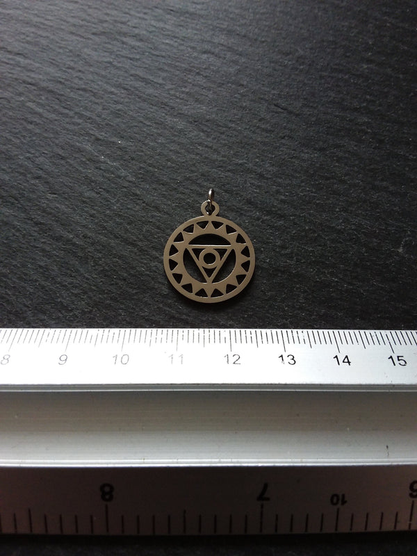 1 or 5 Stainless Steel Vishuddha Throat Chakra Flower Charms Flat 22x19mm