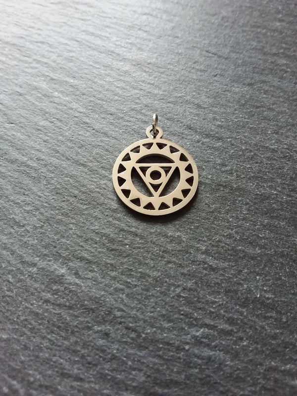 1 or 5 Stainless Steel Vishuddha Throat Chakra Flower Charms Flat 22x19mm