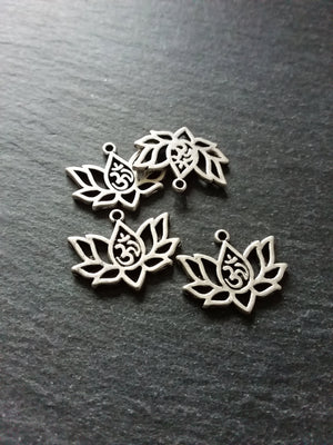 10 or 50 Lotus Flower with Ohm Charms Silver Tone Alloy 20x16mm