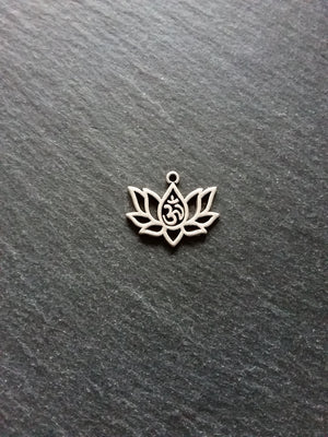 10 or 50 Lotus Flower with Ohm Charms Silver Tone Alloy 20x16mm