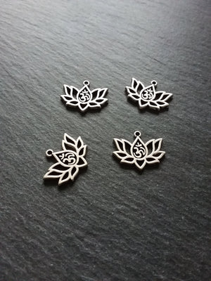 10 or 50 Lotus Flower with Ohm Charms Silver Tone Alloy 20x16mm