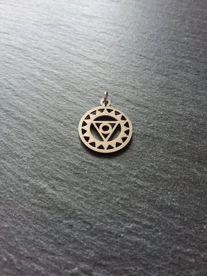 1 or 5 Stainless Steel Vishuddha Throat Chakra Flower Charms Flat 22x19mm