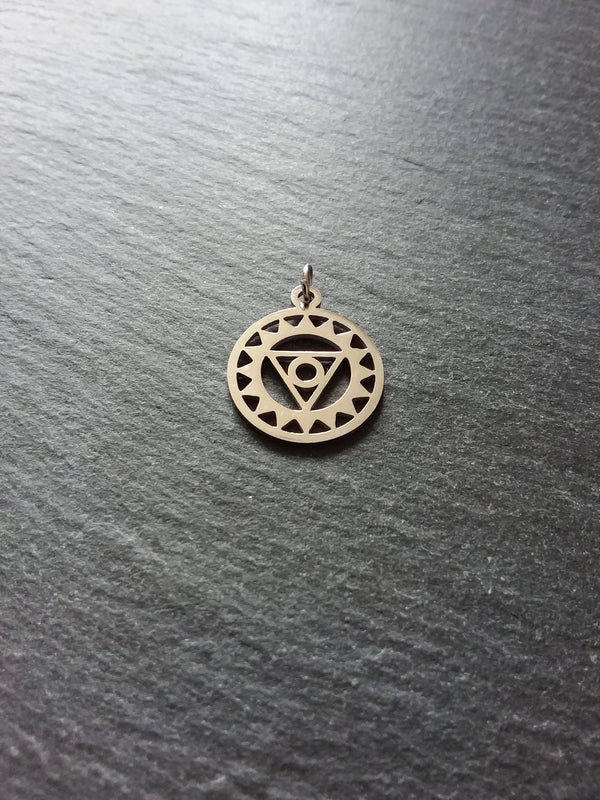 1 or 5 Stainless Steel Vishuddha Throat Chakra Flower Charms Flat 22x19mm