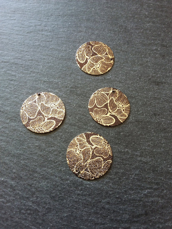 4 or 20 Flower Enamelled Brown & Gold Flat Round Charms 20mm diameter