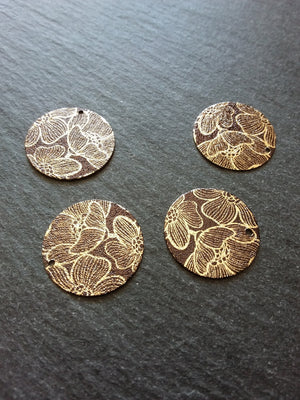 4 or 20 Flower Enamelled Brown & Gold Flat Round Charms 20mm diameter