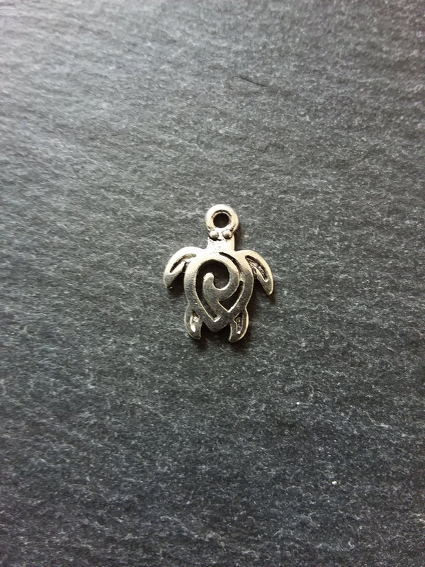 10 or 50 Little Turtle Charms Antique Silver Tone Tribal Swirl 16x12mm
