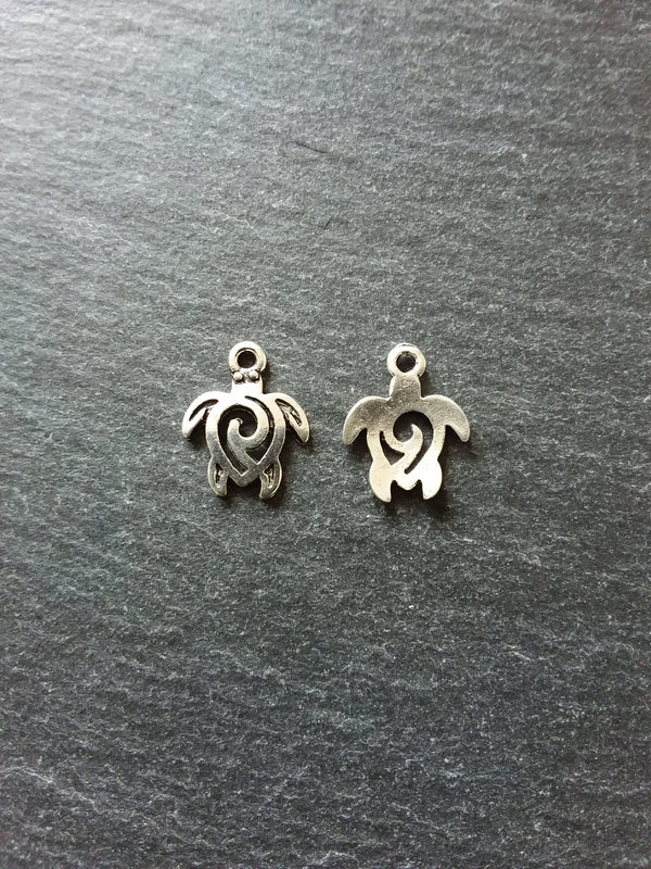 10 or 50 Little Turtle Charms Antique Silver Tone Tribal Swirl 16x12mm