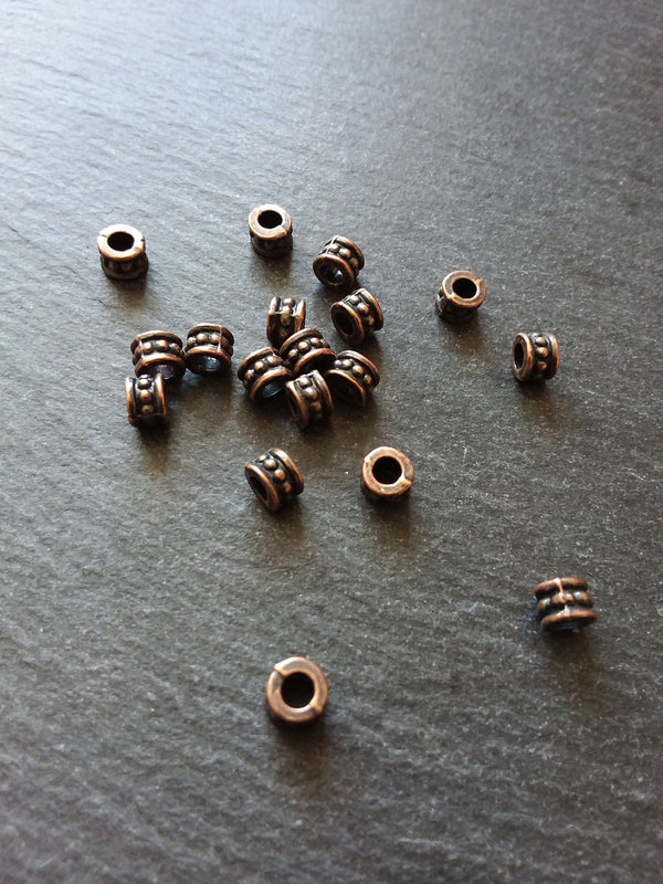 20 or 100 Antique Copper 6mm Diameter Column Spacer Beads 6x4mm Hole: 3.2mm
