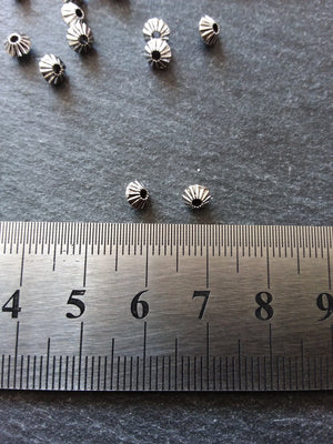 40 or 200 Bicone 5mm Antique Silver Tone Striped Spacer Beads 5x4mm. Hole: 1mm - ContentedCatz