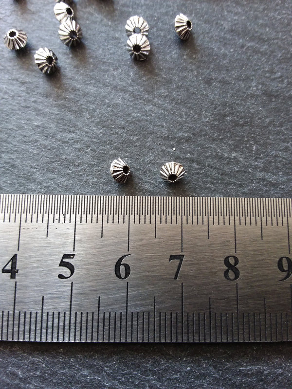 40 or 200 Bicone 5mm Antique Silver Tone Striped Spacer Beads 5x4mm. Hole: 1mm - ContentedCatz