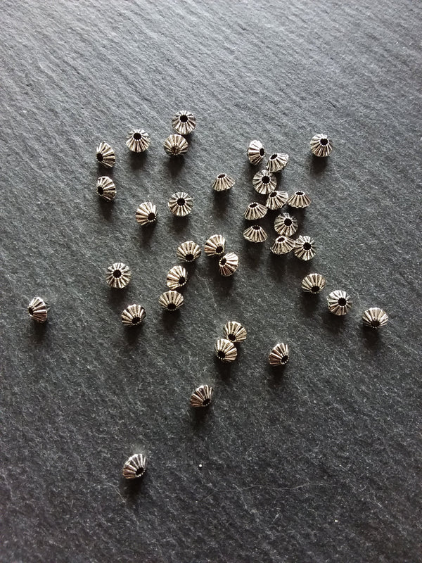 40 or 200 Bicone 5mm Antique Silver Tone Striped Spacer Beads 5x4mm. Hole: 1mm - ContentedCatz